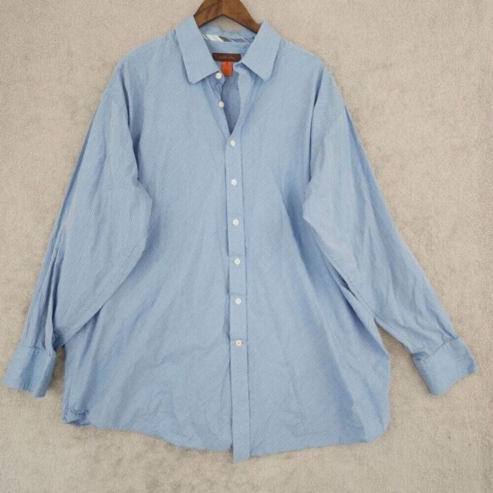 Nyne Mens Blue Striped‎ Button-Up Shirt 2XB100% Cotton Long Sleeve Casual 23CT
